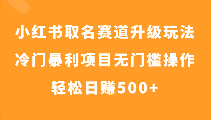 fy2037期-小红书取名赛道升级玩法，冷门暴利项目无门槛操作，轻松日赚500+