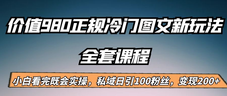 fy1082期-外面卖980的正规冷门图文新玩法，私域日引100粉丝，变现200+