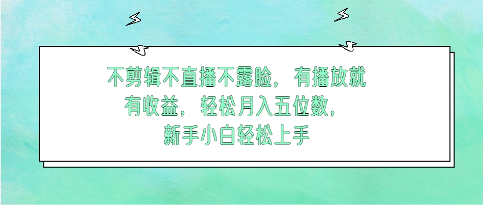 （13667期）不剪辑不直播不露脸，有播放就有收益，轻松月入五位数，新手小白轻松上手