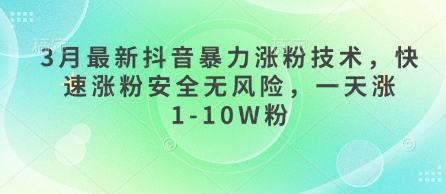 3月最新抖音暴力涨粉技术，快速涨粉安全无风险，一天涨1